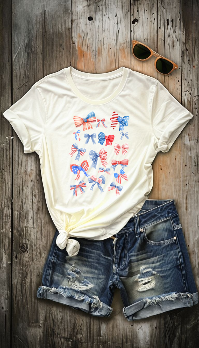 Patriotic Bow T-Shirt | Unisex Casual Wear for Year-Round Celebrations