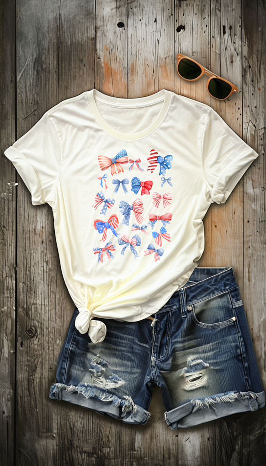 Patriotic Bow T-Shirt | Unisex Casual Wear for Year-Round Celebrations