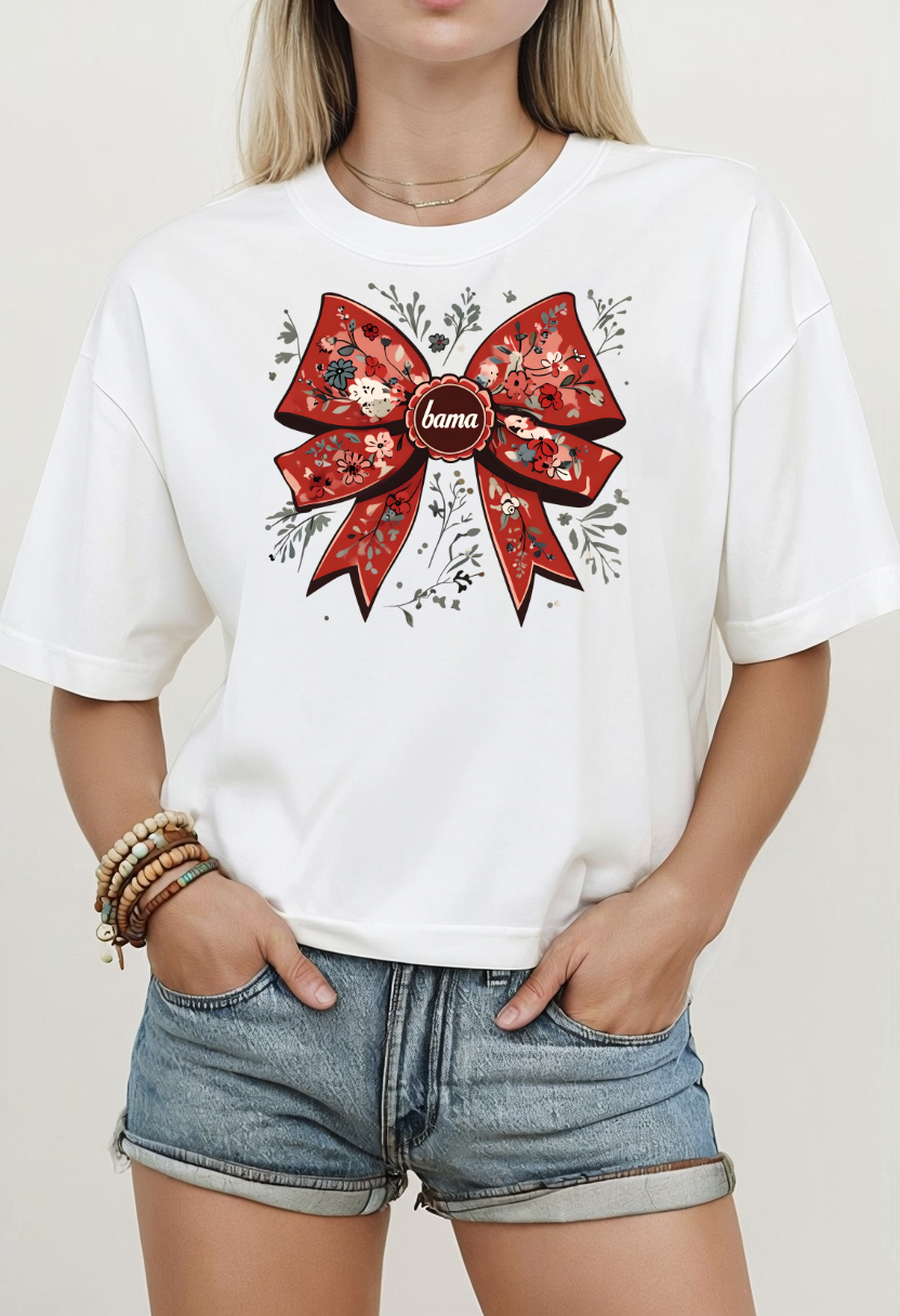 Floral Bow T-shirt - Comfort Colors - Coquette Bama Bow - Alabama Fan