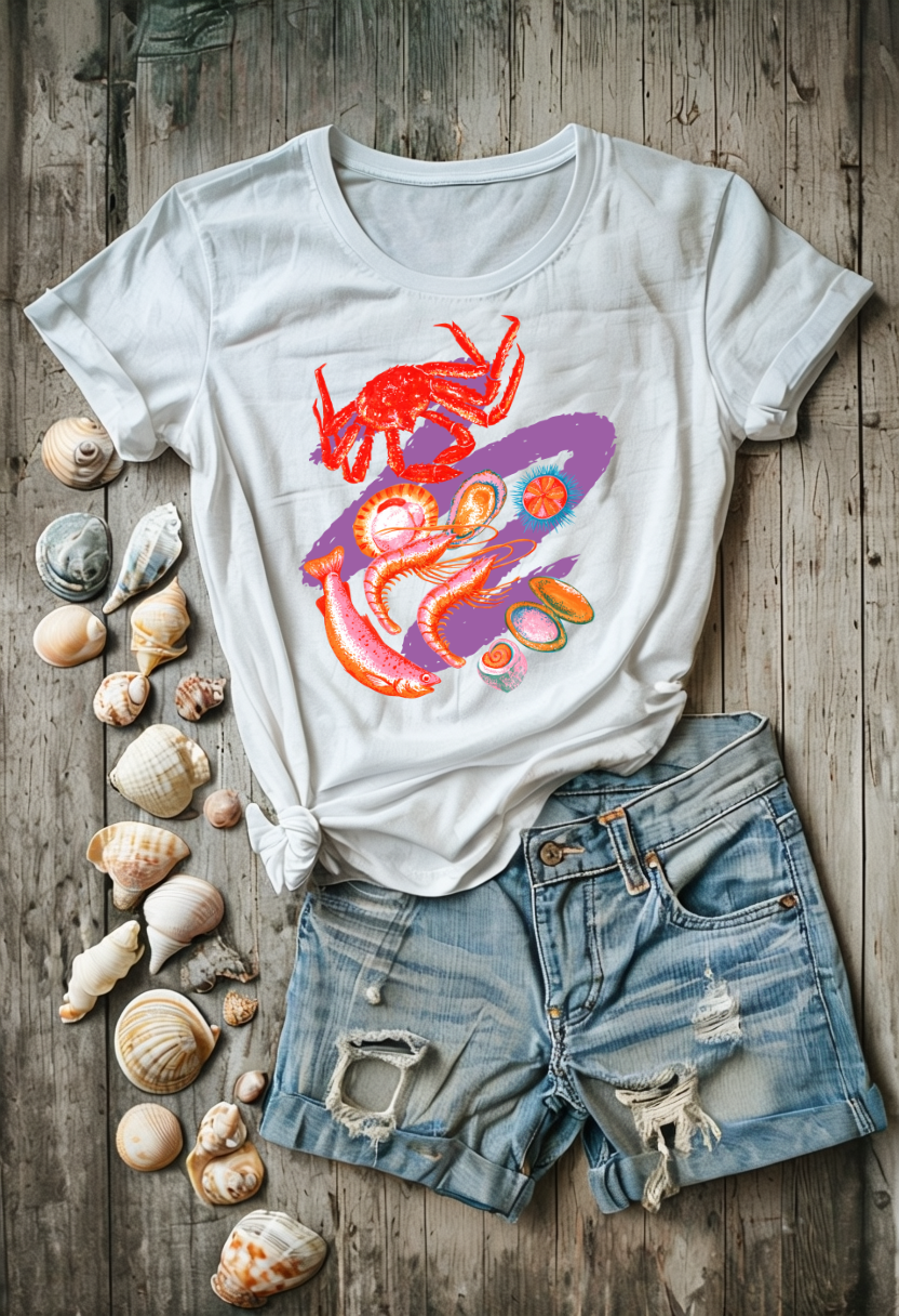 Comfort Colors Vibrant Seafood T-Shirt, French Coastal Tee, Distressed Shirt, Oversized Coquette Aesthetic, Nautical Style