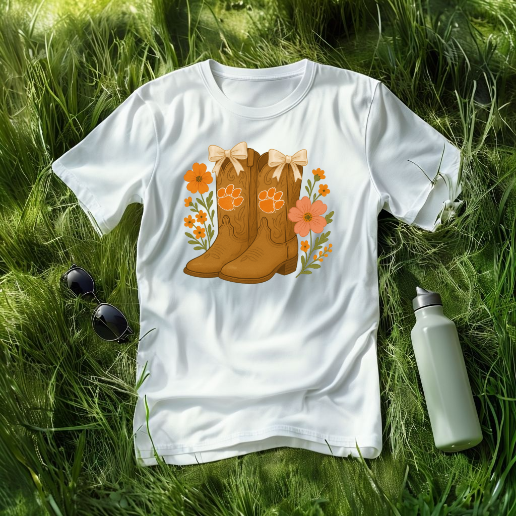 Cowgirl Boots Floral T-Shirt, Go Tigers Game Day, Comfort Colors