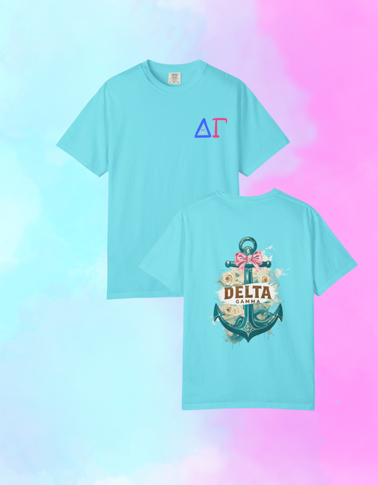 Delta Gamma Unisex Garment-Dyed T-Shirt, Sorority Pride Shirt, Nautical Design Tee, Perfect for Recruitment and Celebrations, Gift Idea