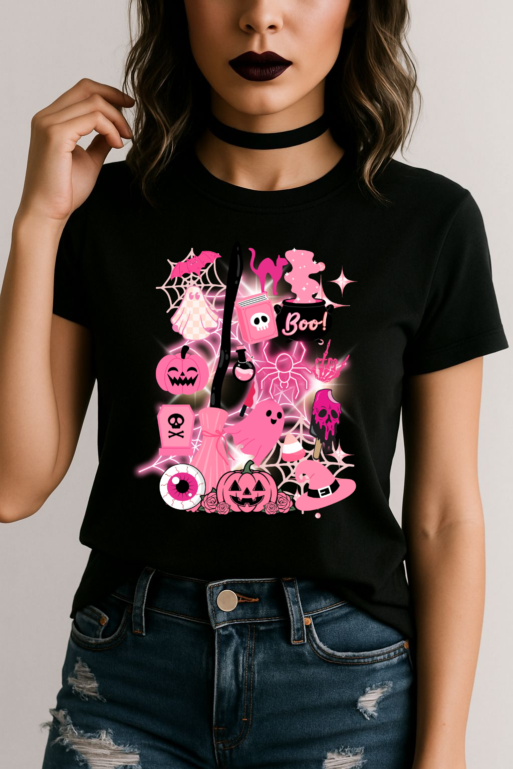 Pink Halloween-Themed Unisex T-shirt, Spooky Shirt, Ghostly Apparel, Boo T-shirt, Fall Fashion, Halloween Costume Top