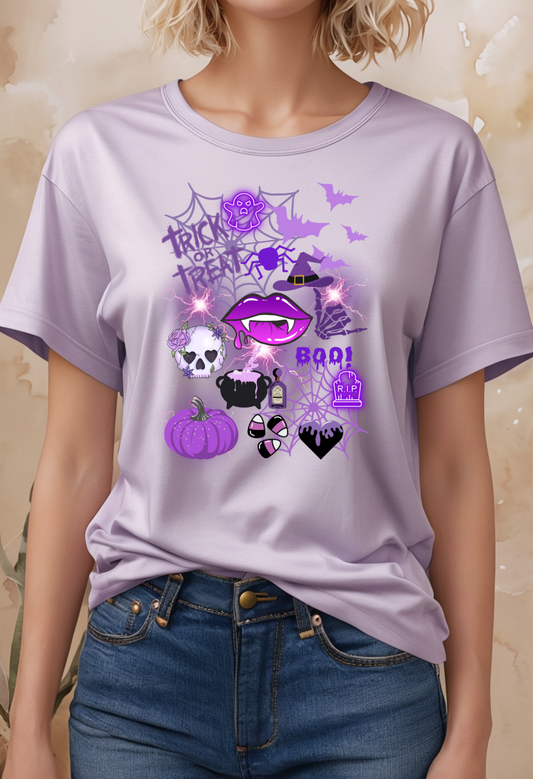 Spooky Purple Vibes Halloween Graphic T-Shirt, Fun Unisex Tee for Spooky Season, Trick or Treat, Boo! Shirt, Halloween Party Wear, Gift Idea