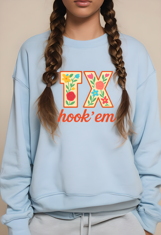 TX Hook'em Unisex Crewneck Sweatshirt | Cozy Texas Pride Apparel, Perfect for Game Day, Casual Outfits, Gifting
