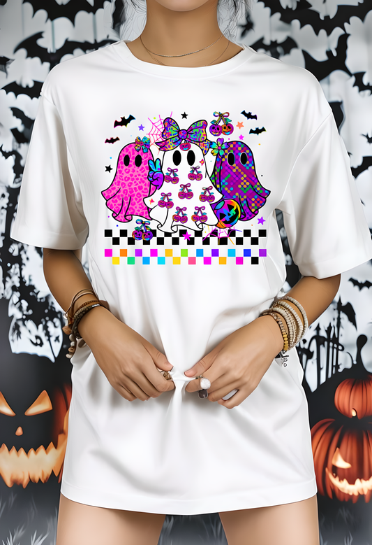 Colorful Ghost-Themed Unisex T-Shirt, Spooky Tee, Halloween Apparel, Festival Shirt, Gift for Ghost Lovers, Fun Casual Wear