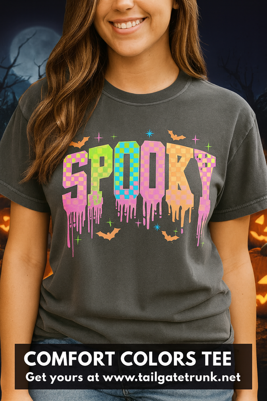 Colorful Neon Checkered Spooky T-Shirt