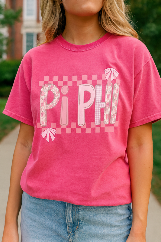 Cute Garment-Dyed T-Shirt for Sorority Sisters, Pi -Checked Style, Perfect for Casual Outings, Sorority Events, Gifts