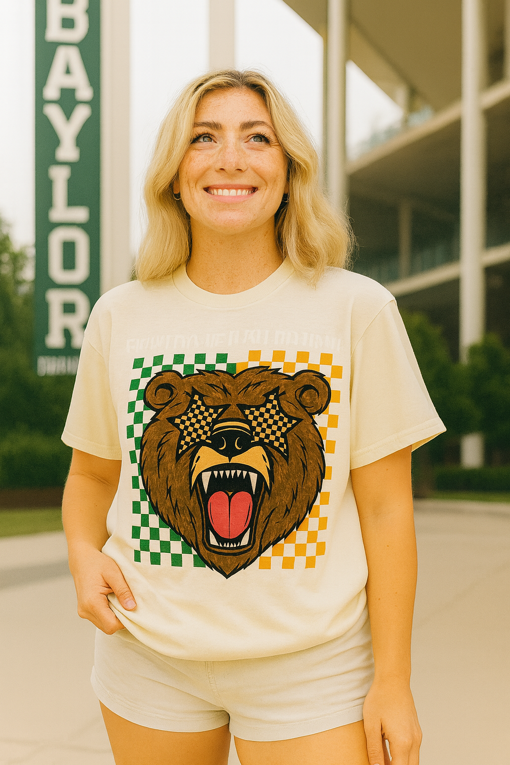 Checkered BU Bear Unisex T-shirt