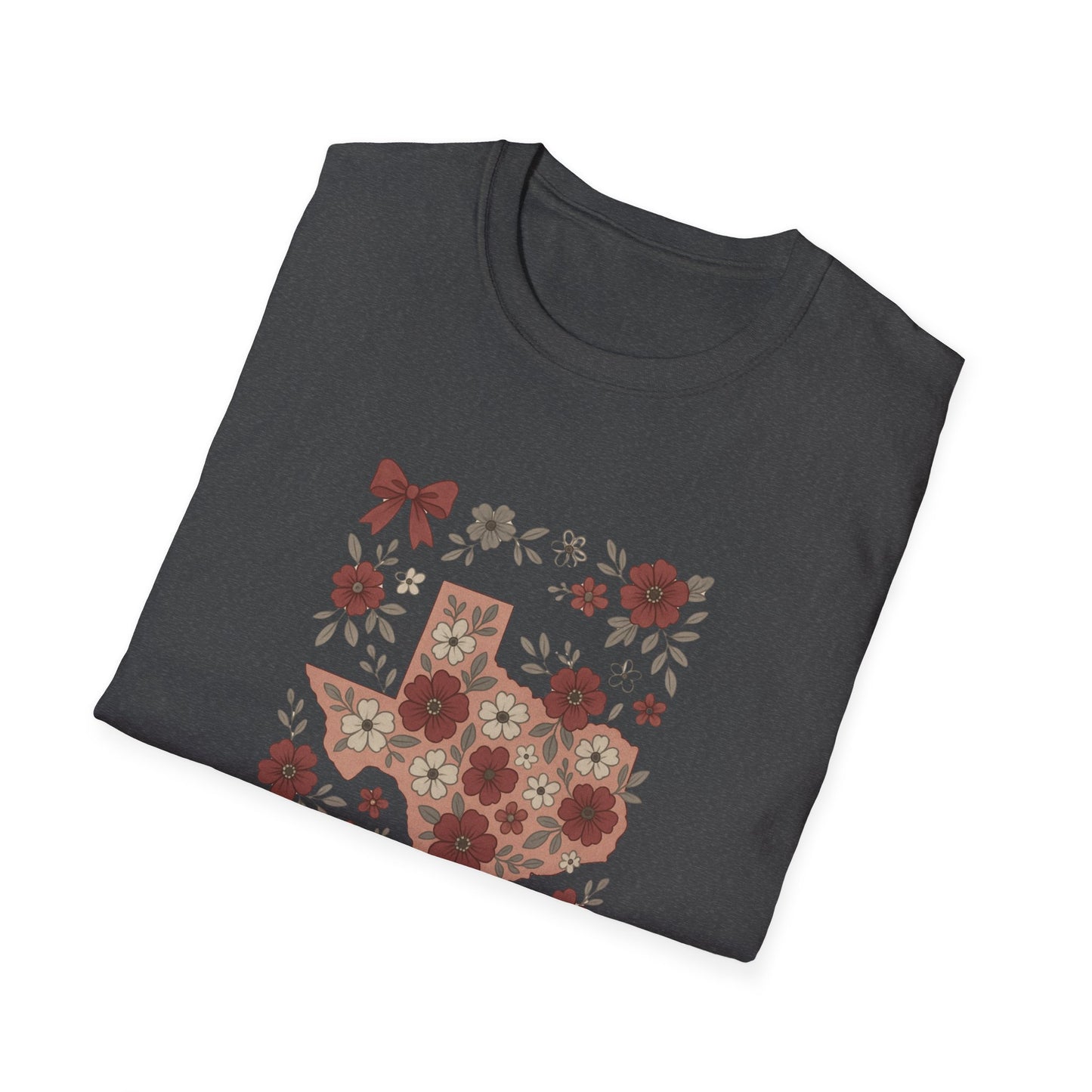 Texas Floral Unisex Softstyle T-Shirt, Vintage Texas Tee, Texas Pride Shirt, Casual Wear, Gift for Texas Lovers, Holiday T-Shirt