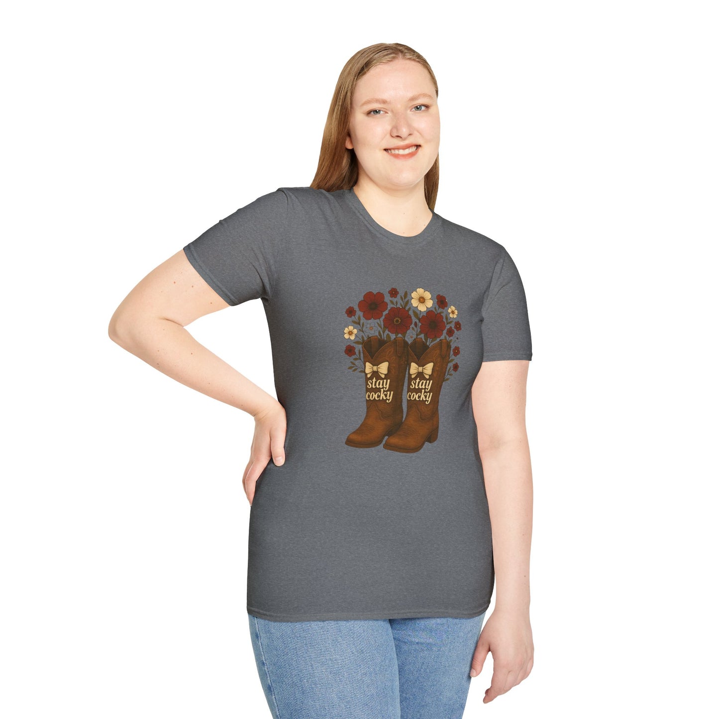 Sc stay cocky coquette t-shirt, Lucky Cowboy Boots T-Shirt, Country Style Tee, Floral Graphic Shirt, Gift for sc fan, go gamecocks, sc game day, graduation gift, college student gift