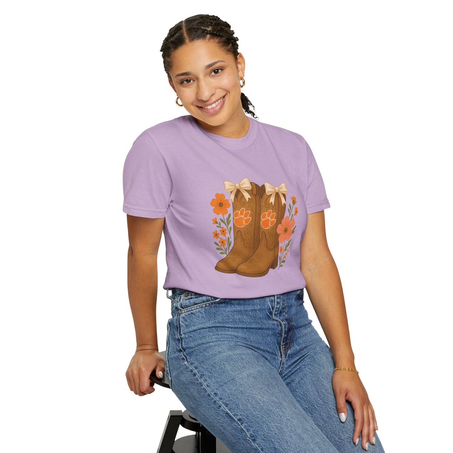 Cowgirl Boots Floral T-Shirt, Go Tigers Game Day, Comfort Colors