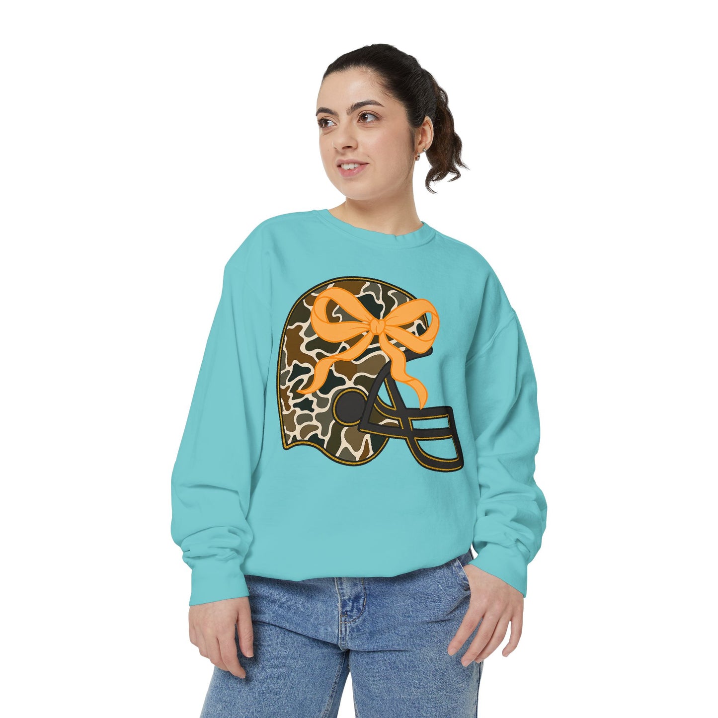 Comfort colors sweatshirt Camo Helmet Design, Casual Athletic Wear, Unisex Fall Fashion, Gift for Sports Fans