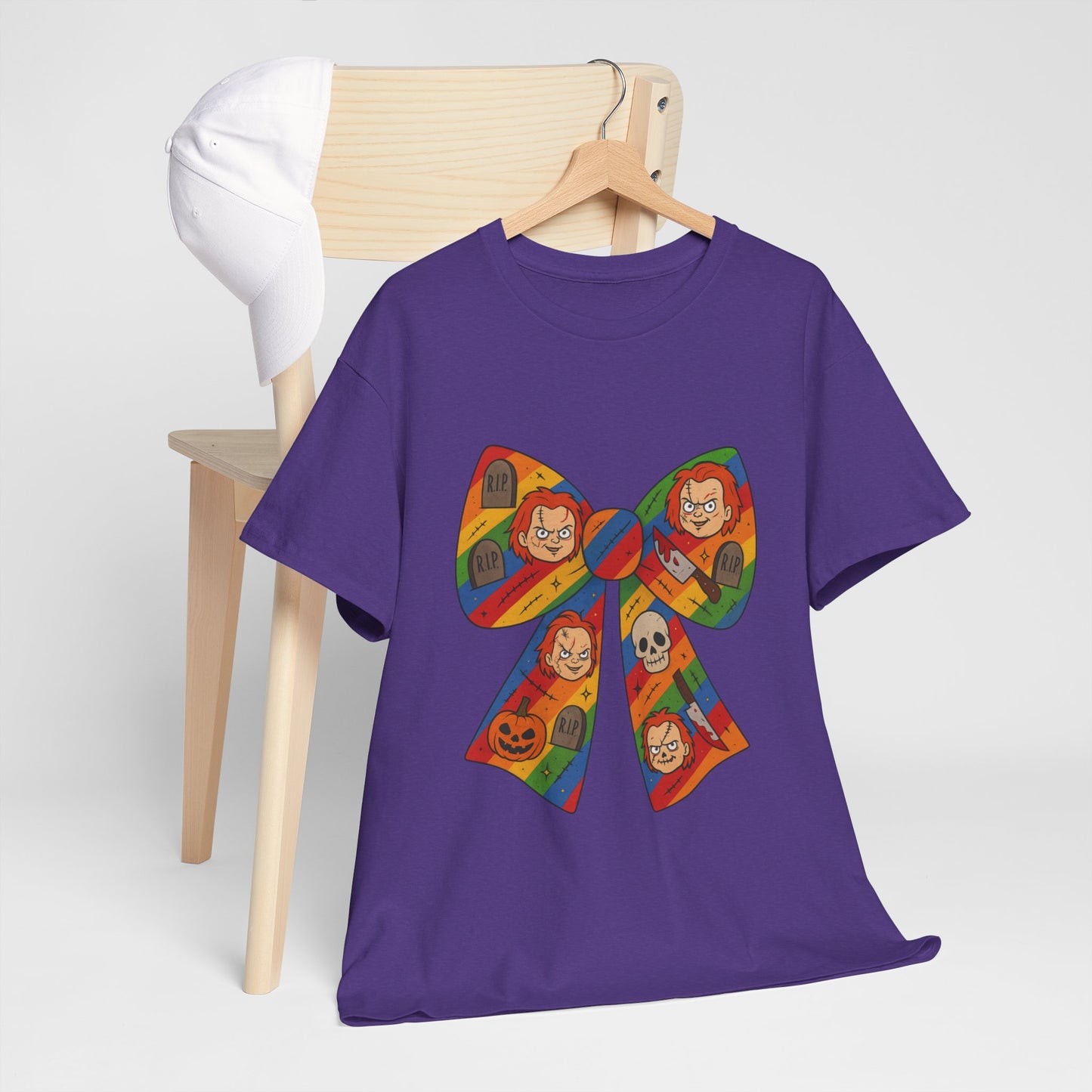 Colorful Halloween Bow Tee, Fun Costume T-Shirt, Halloween Party Shirt, Unisex Graphic Tee, Cozy Everyday Wear, Unique Gift Idea