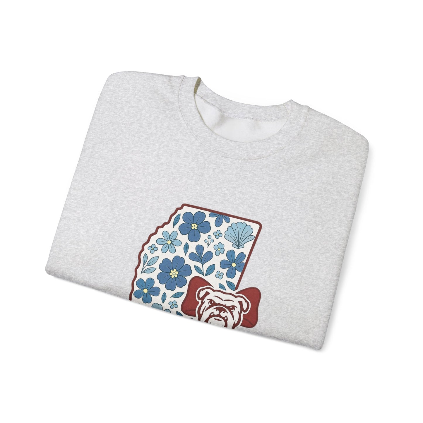 Mississippi Flower Bulldog Crewneck Sweatshirt, Cozy Sweatshirt for Fall, Gift for Dog Lovers, College Apparel, Casual Fashion