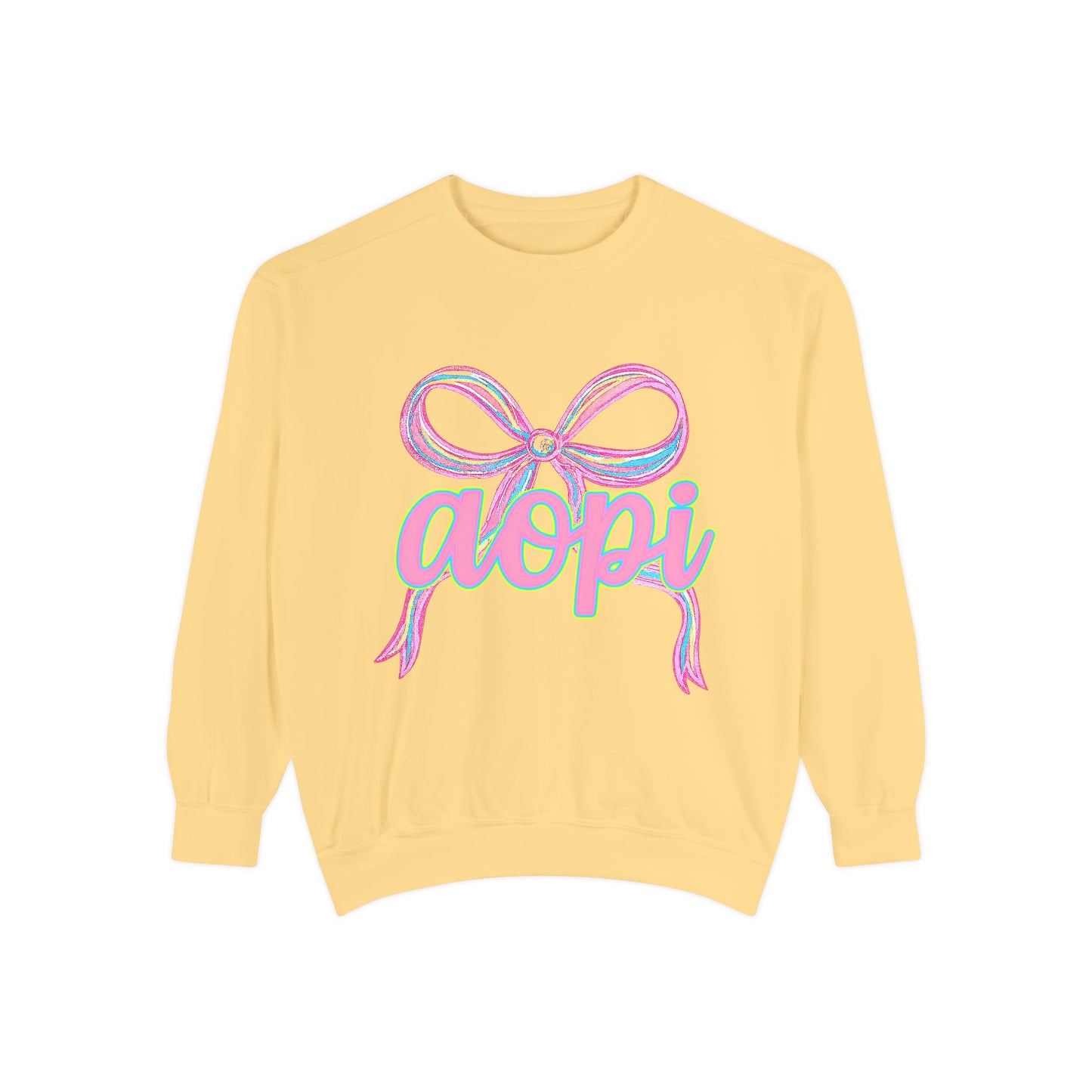 Pastel Bow Sweatshirt with aopi Design, Cozy Unisex Sweatshirt, Gift for Sorority Sisters, Casual Chic Apparel, Best Friend Outfit