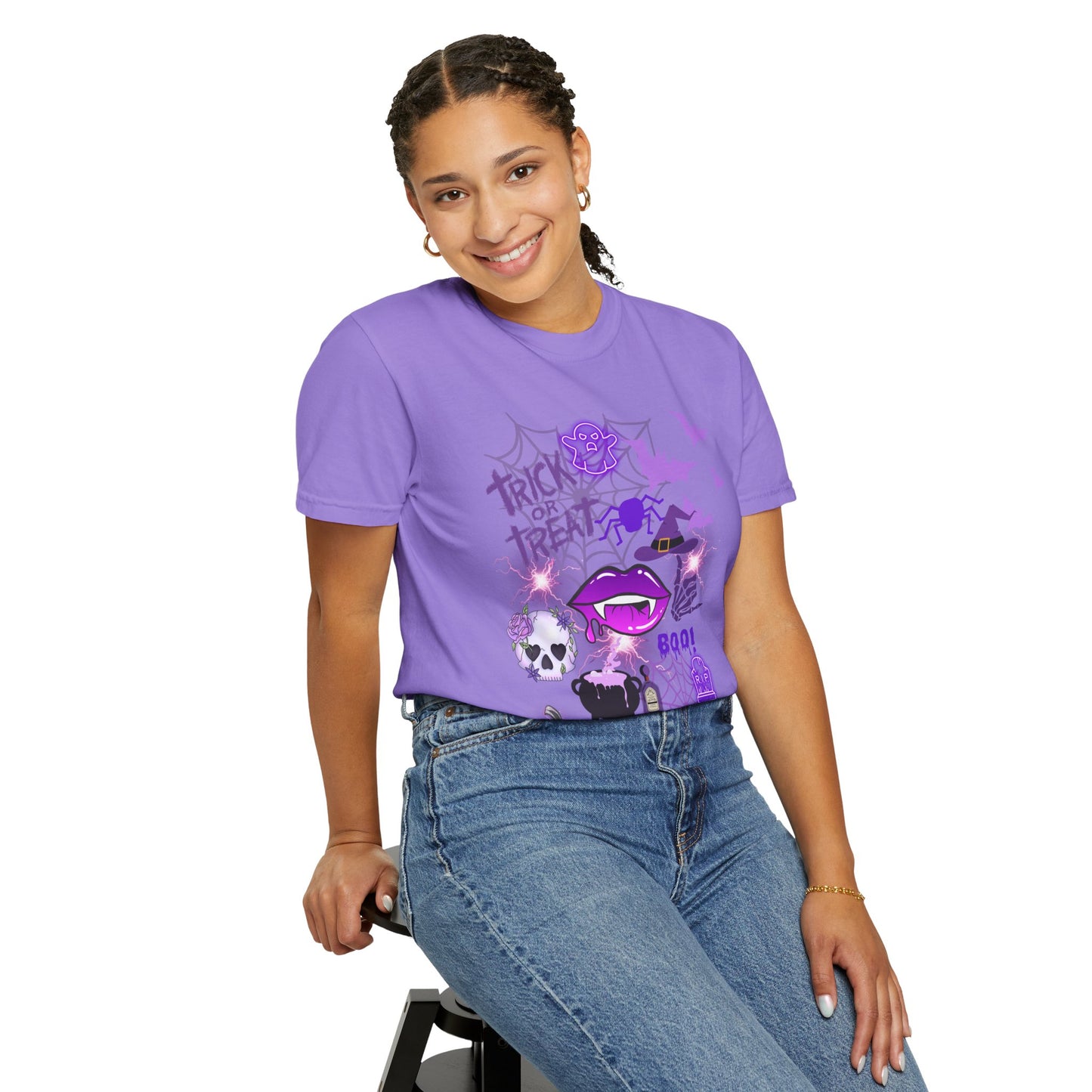Spooky Purple Vibes Halloween Graphic T-Shirt, Fun Unisex Tee for Spooky Season, Trick or Treat, Boo! Shirt, Halloween Party Wear, Gift Idea