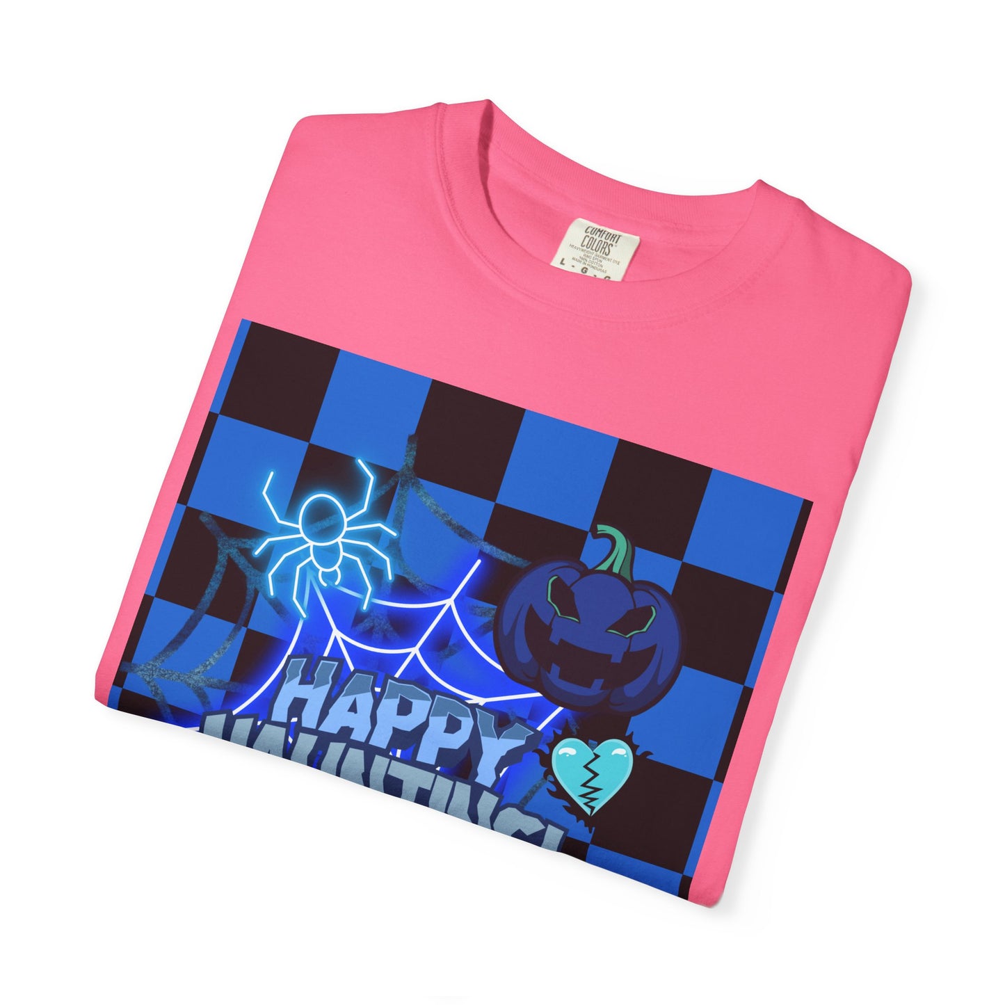 Happy Haunting Unisex Garment-Dyed T-shirt, Halloween Tee, Spooky Shirt, Fall Fashion, Casual Wear, Pumpkin Fest