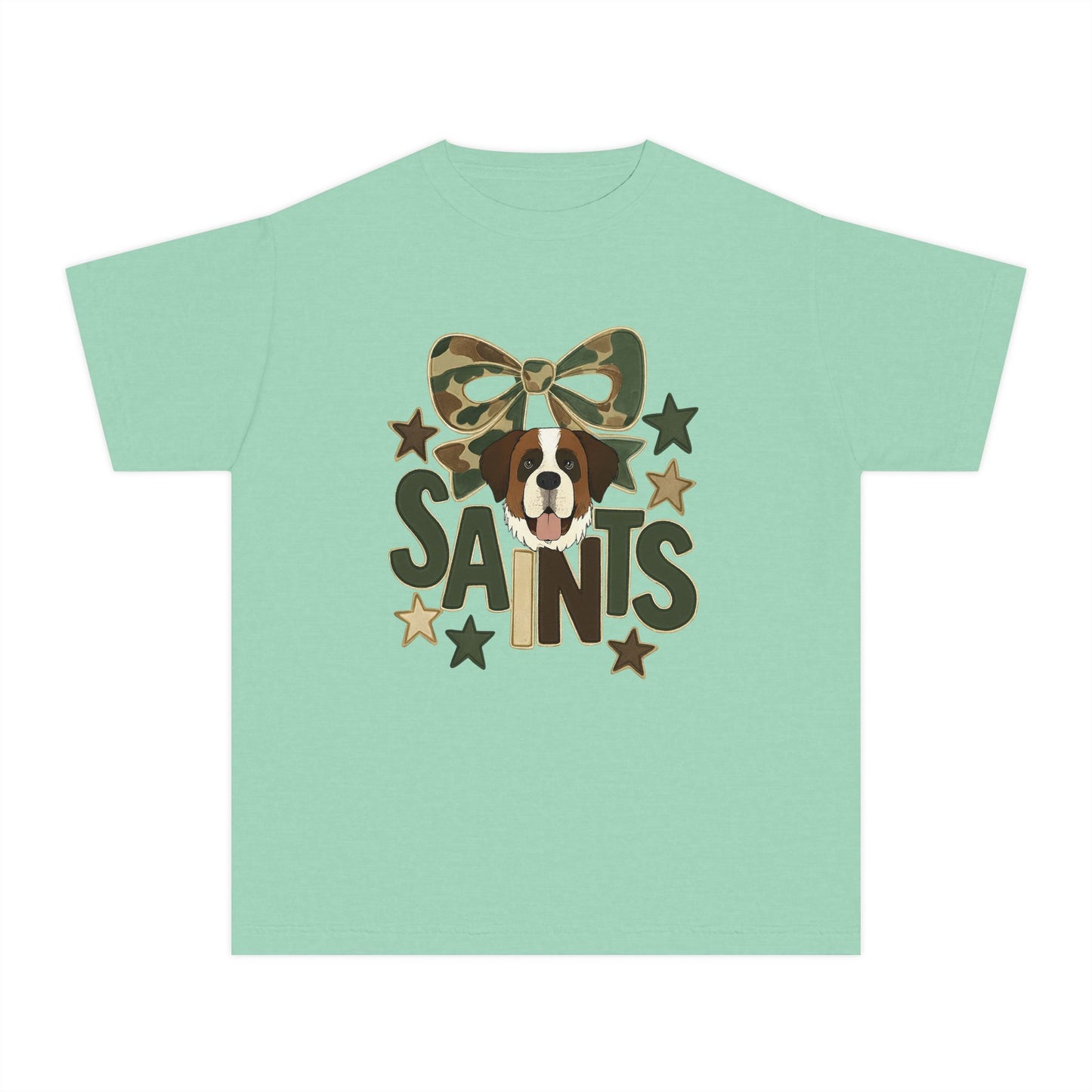 Camo Saints Youth Tee, Fun T-Shirt for Dog Lovers, Kids Outdoor Adventure Gear, Birthday Gift, Casual Wear