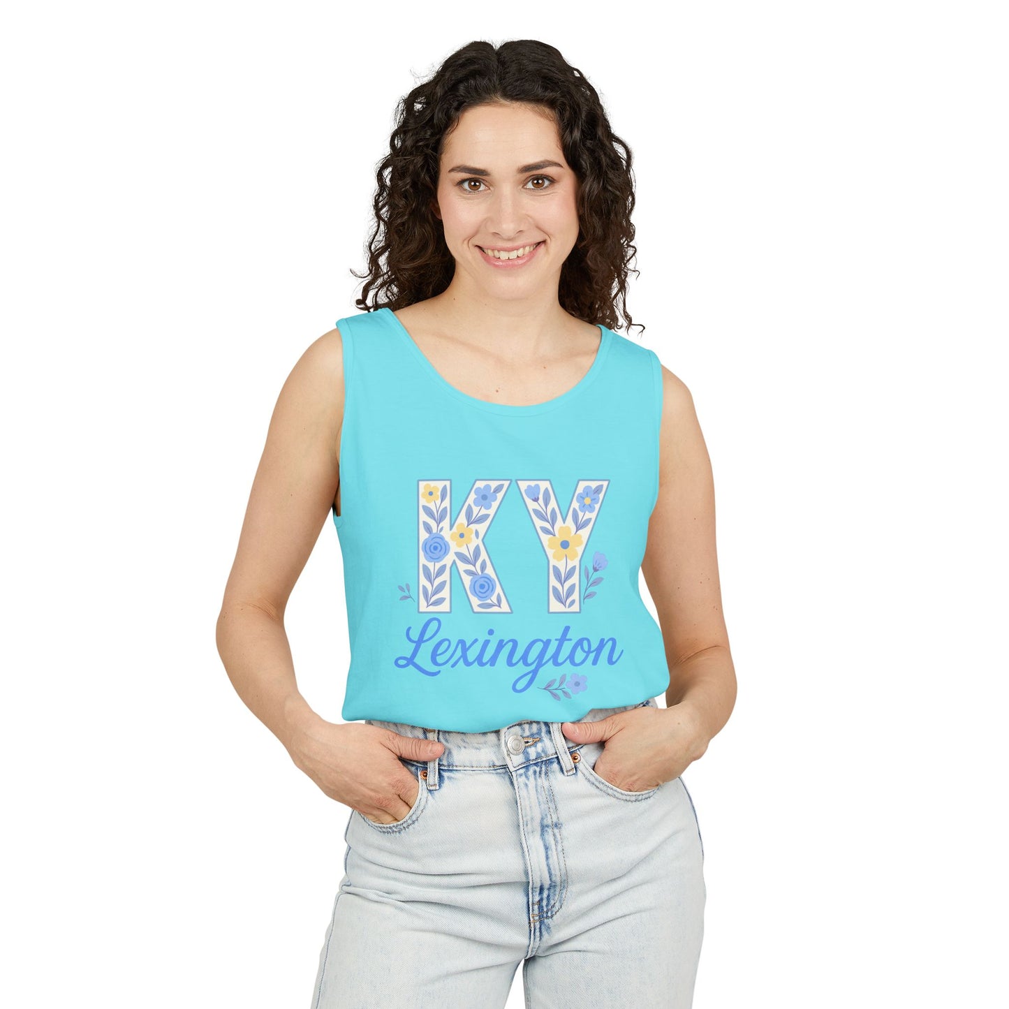 Kentucky Floral Letter Tank Top, Summer Tank, Cute Souvenir, Unisex Summer Apparel, Gift for Her, Comfort Colors, Graduation Gift