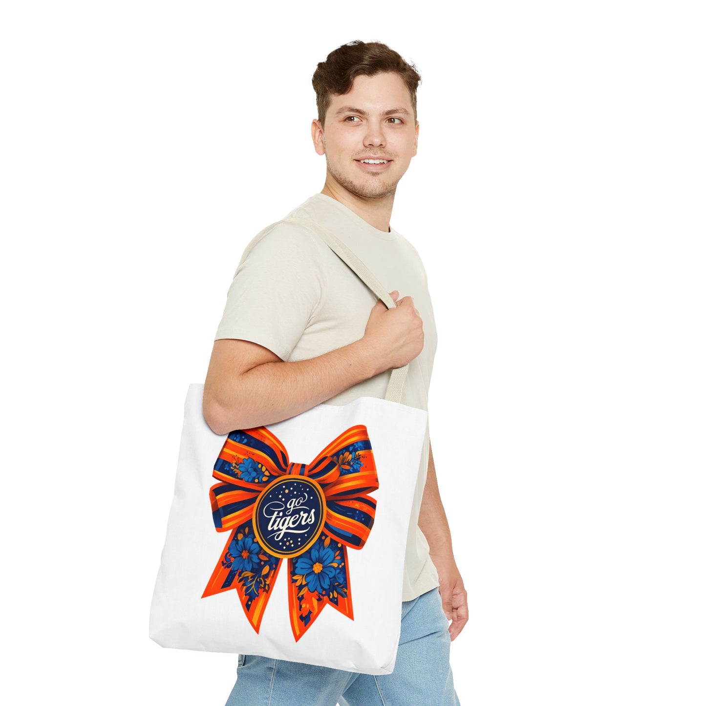 Cheerful Floral Tote Bag - Go Tigers, Sports Fan Gift, Custom Tote, Floral Design, Game Day Bag, Personalized Shopping Bag