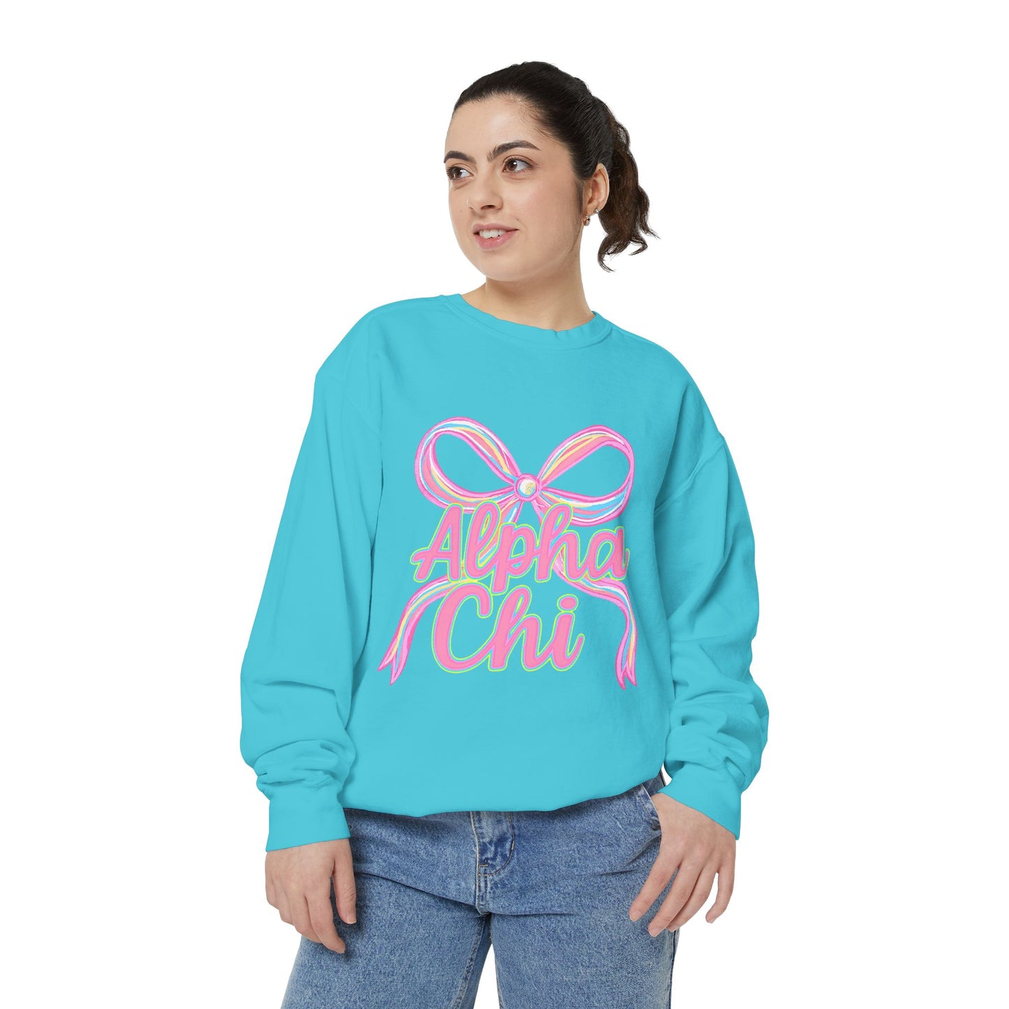 AlphaChi Garment-Dyed Sweatshirt, Sorority Sweatshirt, Personalized Gift, College Apparel, Comfortable Crewneck, Trendy Fashion