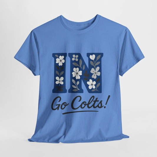 Floral Colts Tee | Unisex Heavy Cotton Tee for Sports Fans, Indiana Pride