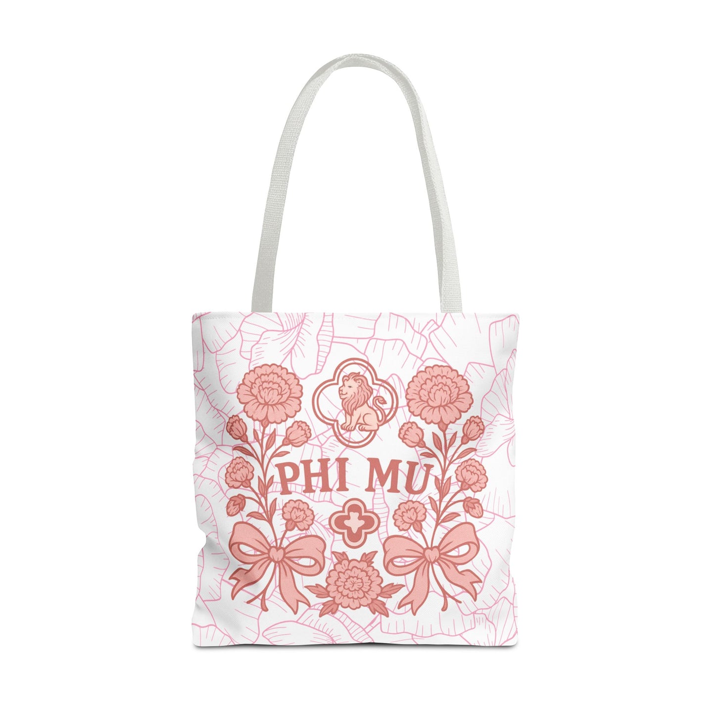 Phi Mu Floral Tote Bag, Sorority Bag, Gift for Sorority Sisters, Pink Floral Tote, College Essentials, AOP Design