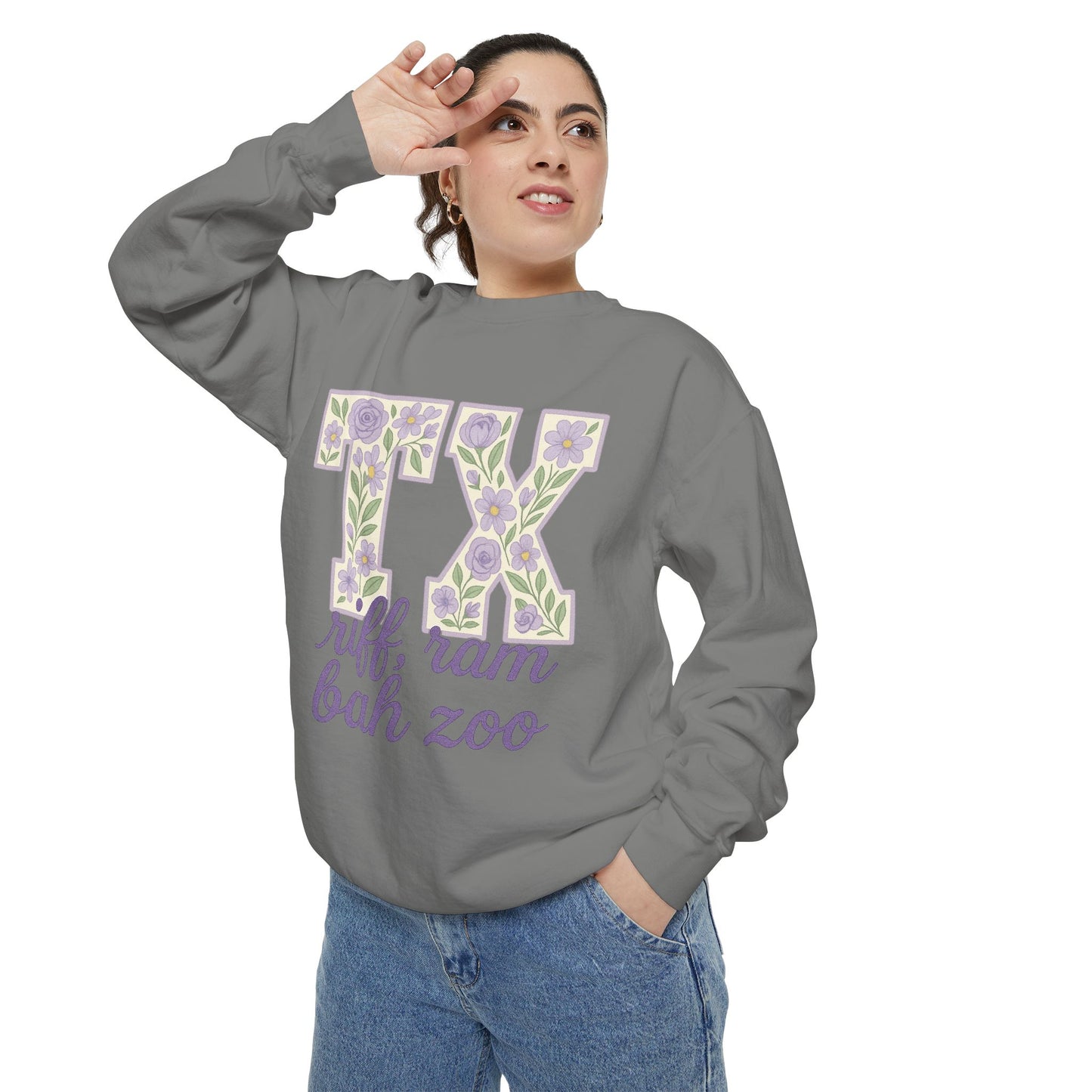 TCU Floral TX Sweatshirt - Unisex Garment-Dyed, Cozy Casual Wear, Texas Pride, Gift for Friends, College Apparel, Spring Outfits