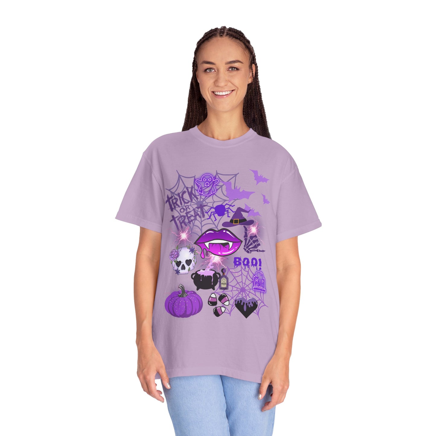 Spooky Purple Vibes Halloween Graphic T-Shirt, Fun Unisex Tee for Spooky Season, Trick or Treat, Boo! Shirt, Halloween Party Wear, Gift Idea