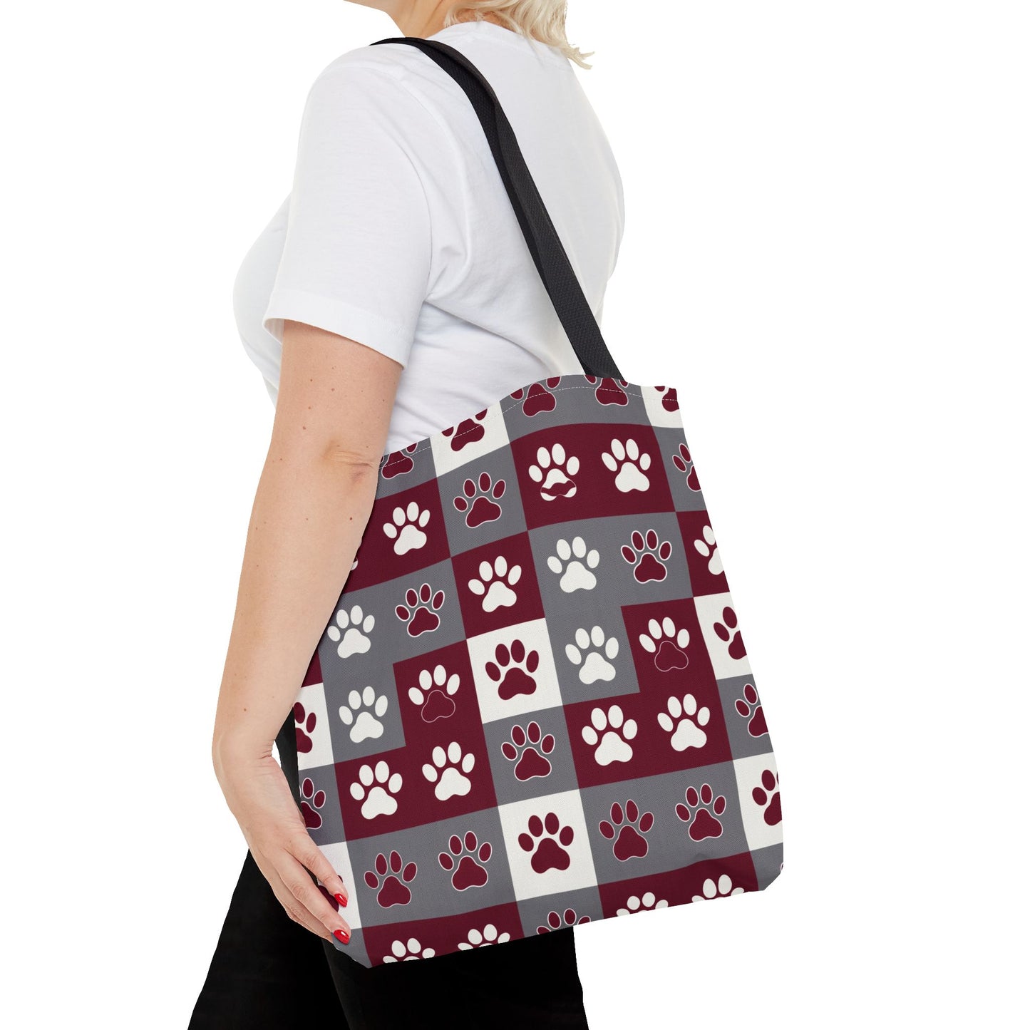 MS Bulldog Tote Bag - AOP, Paw Print Design, Reusable Shopping Bag, Mississippi Bulldog Fan, Animal Lover Accessory