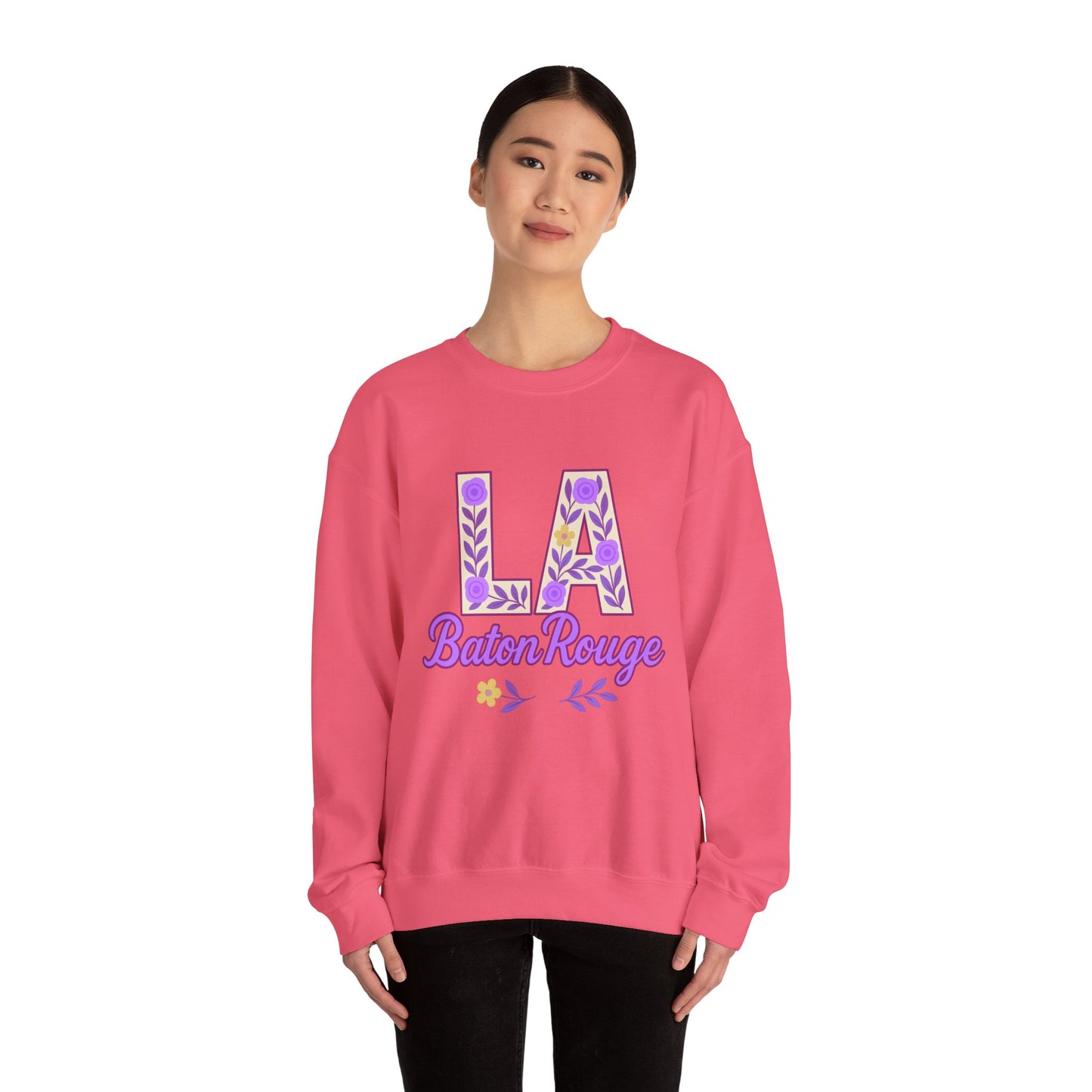 LA Baton Rouge Floral Sweatshirt, Cozy Crewneck for Fall, Gift for Friends, Casual Outing, Southern Style Apparel