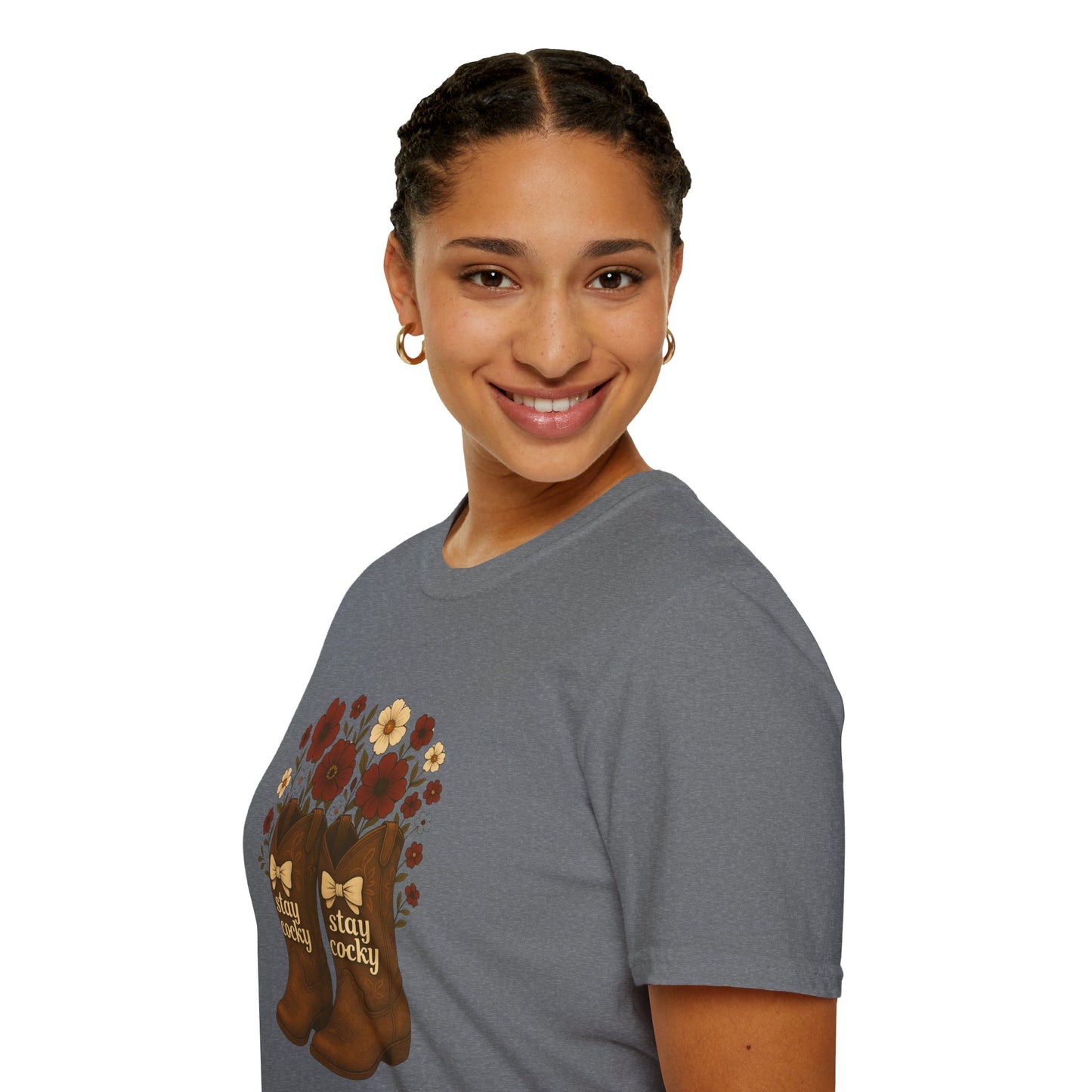 Sc stay cocky coquette t-shirt, Lucky Cowboy Boots T-Shirt, Country Style Tee, Floral Graphic Shirt, Gift for sc fan, go gamecocks, sc game day, graduation gift, college student gift