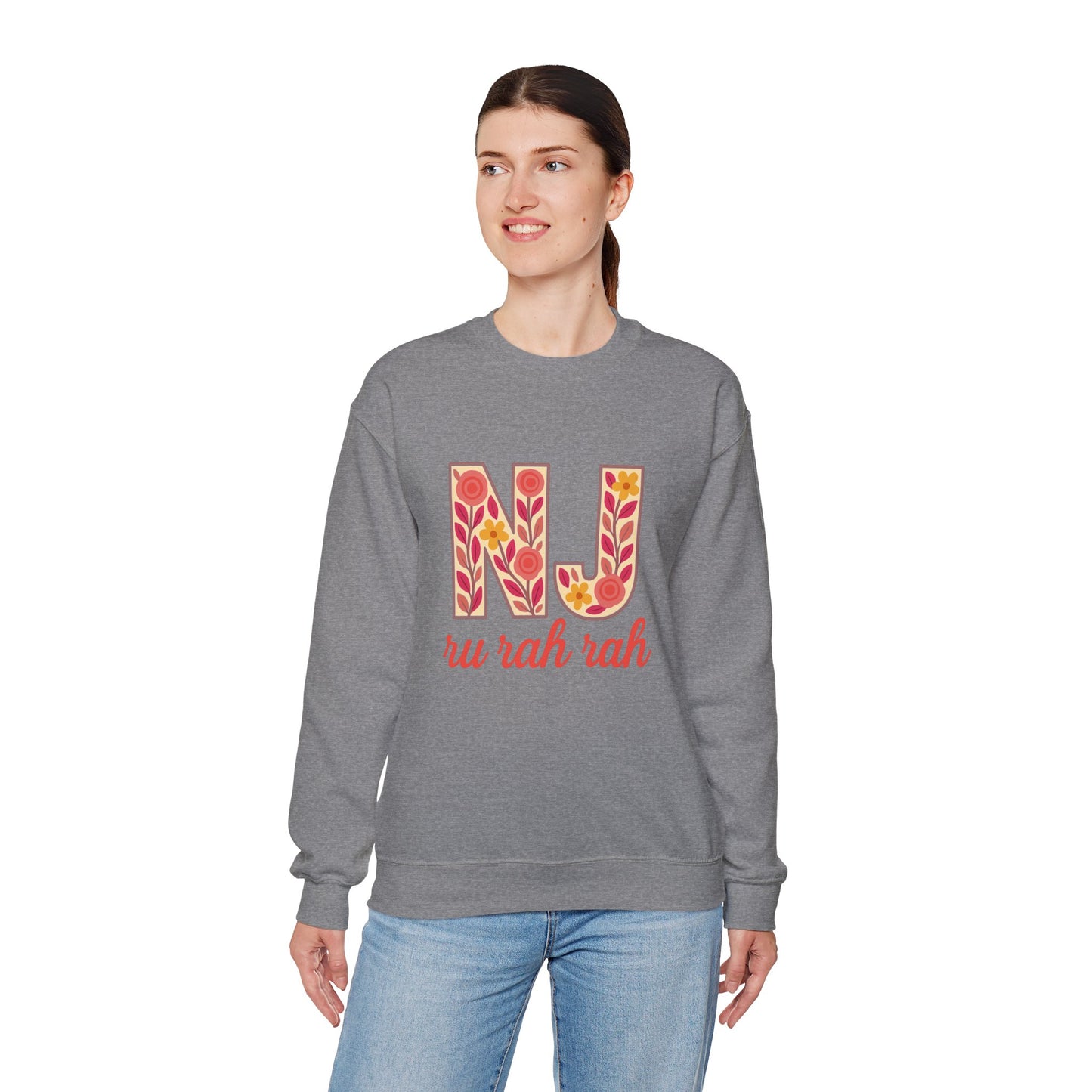 NJ Floral Pattern Crewneck Sweatshirt, Cozy Jersey, Casual Layer, Unique Gift, Fall Fashion, Unisex Apparel