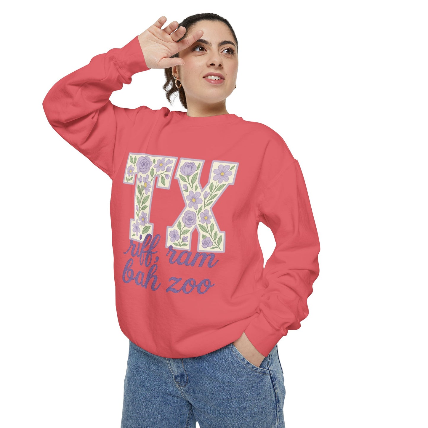 TCU Floral TX Sweatshirt - Unisex Garment-Dyed, Cozy Casual Wear, Texas Pride, Gift for Friends, College Apparel, Spring Outfits