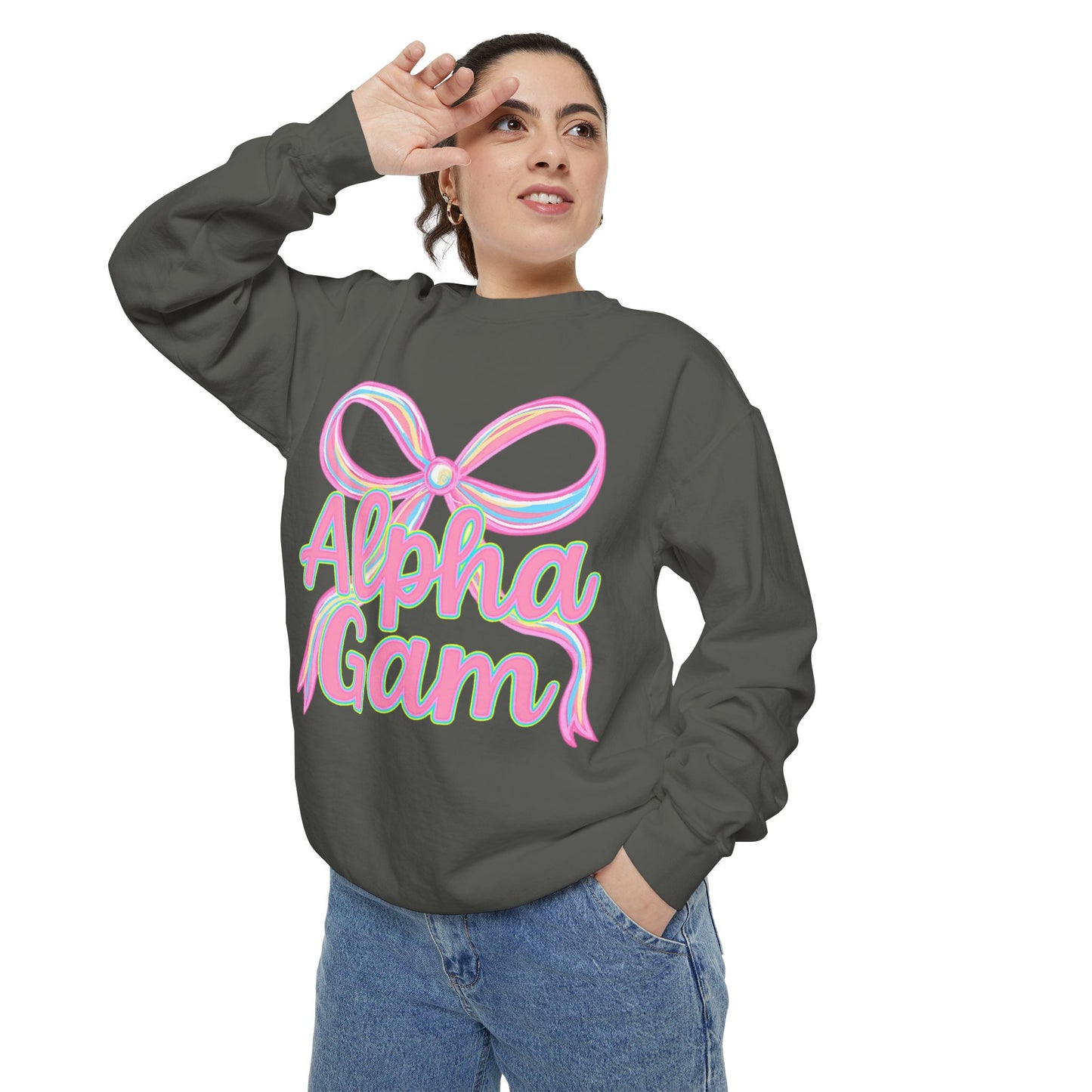 AlphaGam Unisex Garment-Dyed Sweatshirt, Sorority Sweatshirt, Cozy Gift, Casual Outfit, College Apparel, Sorority Merchandise