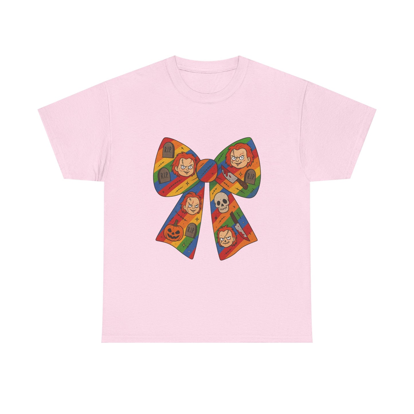 Colorful Halloween Bow Tee, Fun Costume T-Shirt, Halloween Party Shirt, Unisex Graphic Tee, Cozy Everyday Wear, Unique Gift Idea