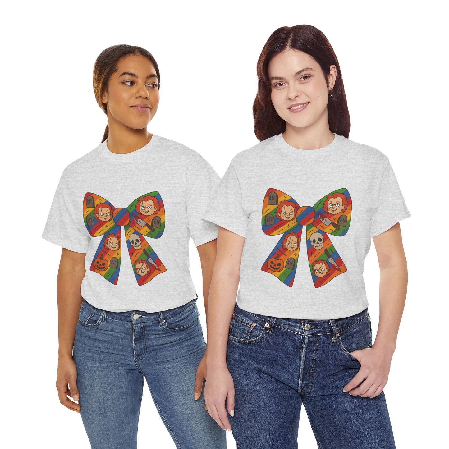 Colorful Halloween Bow Tee, Fun Costume T-Shirt, Halloween Party Shirt, Unisex Graphic Tee, Cozy Everyday Wear, Unique Gift Idea