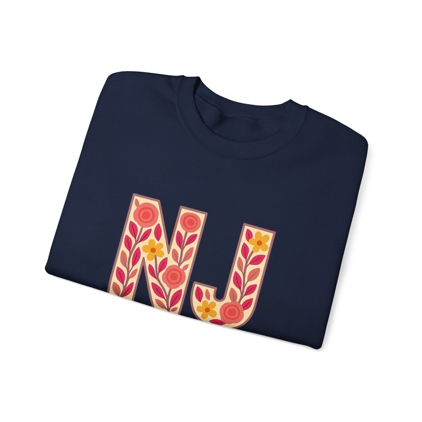 NJ Floral Pattern Crewneck Sweatshirt, Cozy Jersey, Casual Layer, Unique Gift, Fall Fashion, Unisex Apparel