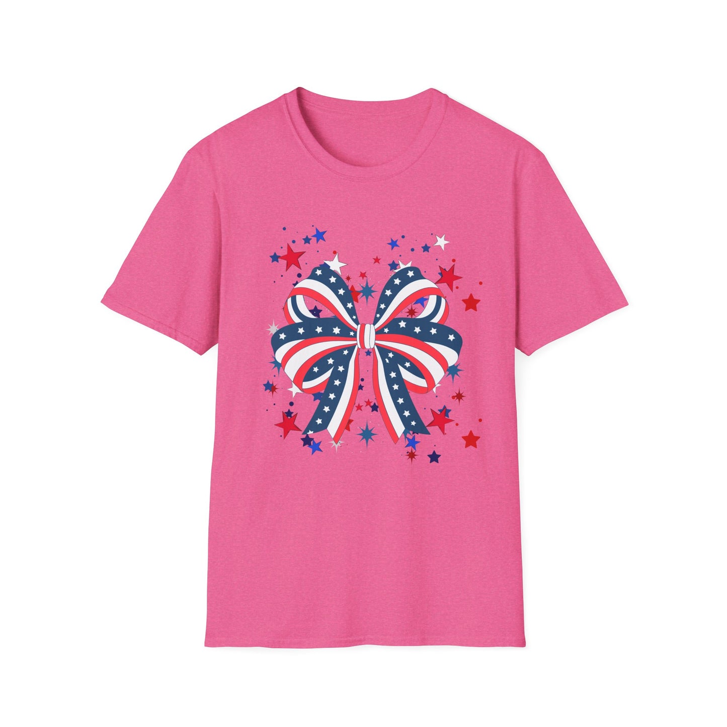 Patriotic Bow T-Shirt for Celebrations, 4th of July, Summer BBQ, Casual Outfit, Gift for Her, Unisex Softstyle Tee