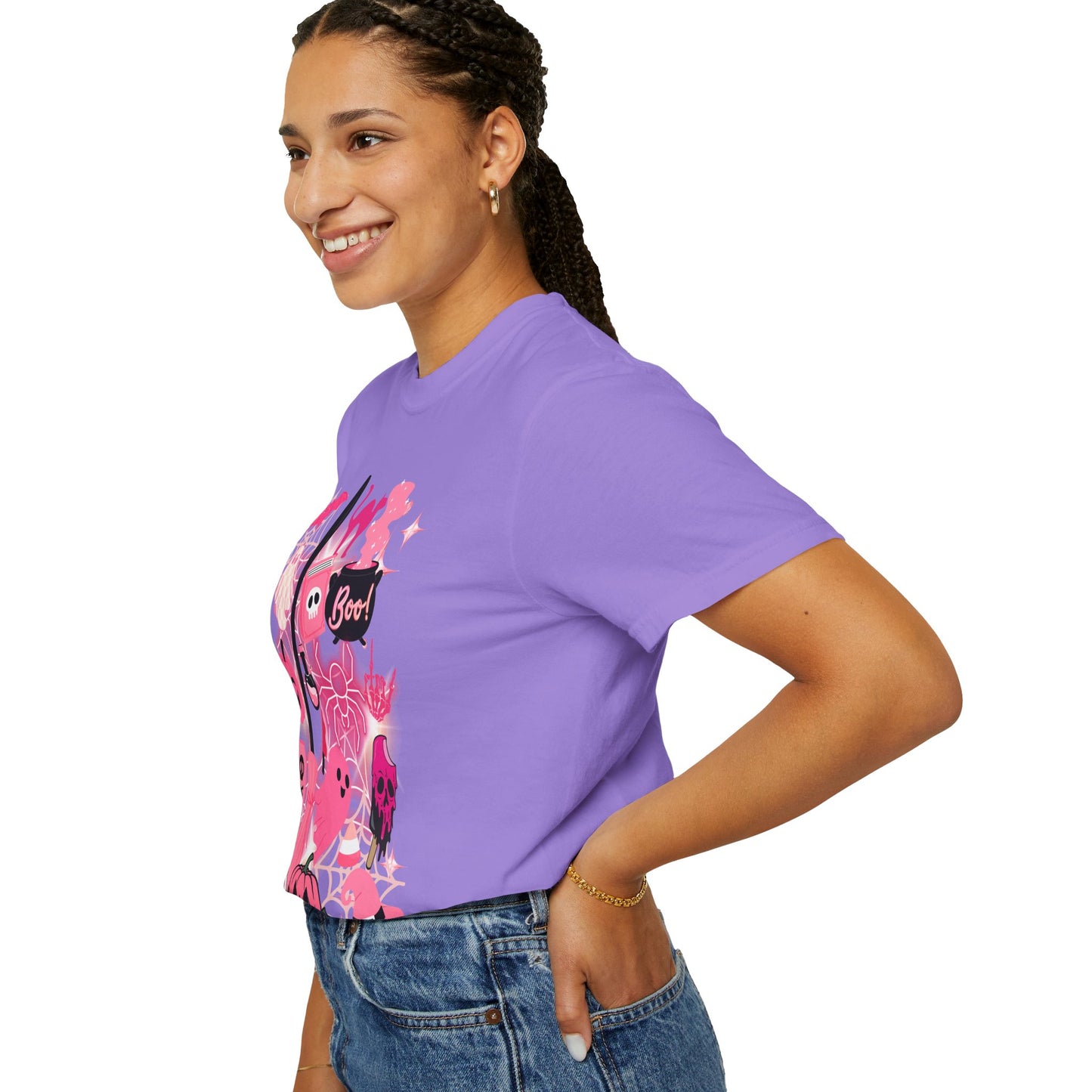 Pink Halloween-Themed Unisex T-shirt, Spooky Shirt, Ghostly Apparel, Boo T-shirt, Fall Fashion, Halloween Costume Top