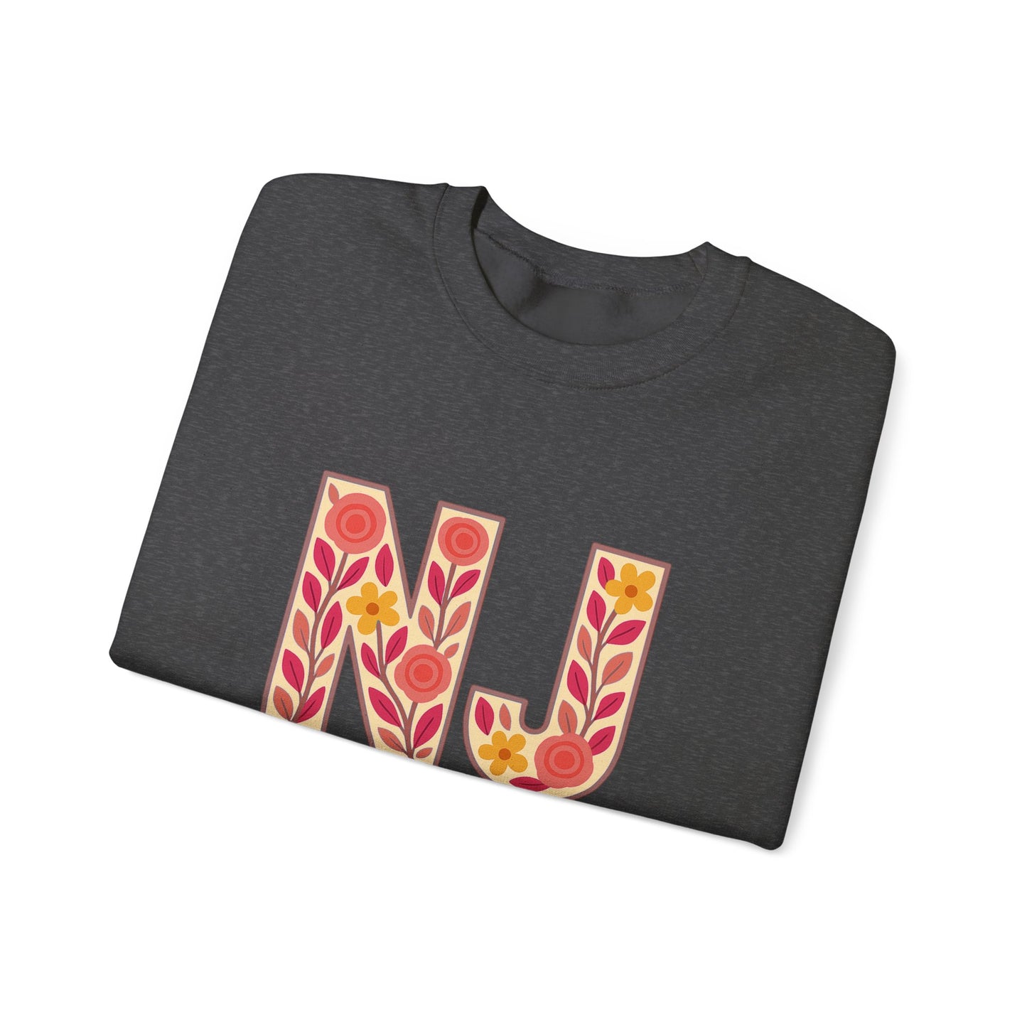 NJ Floral Pattern Crewneck Sweatshirt, Cozy Jersey, Casual Layer, Unique Gift, Fall Fashion, Unisex Apparel
