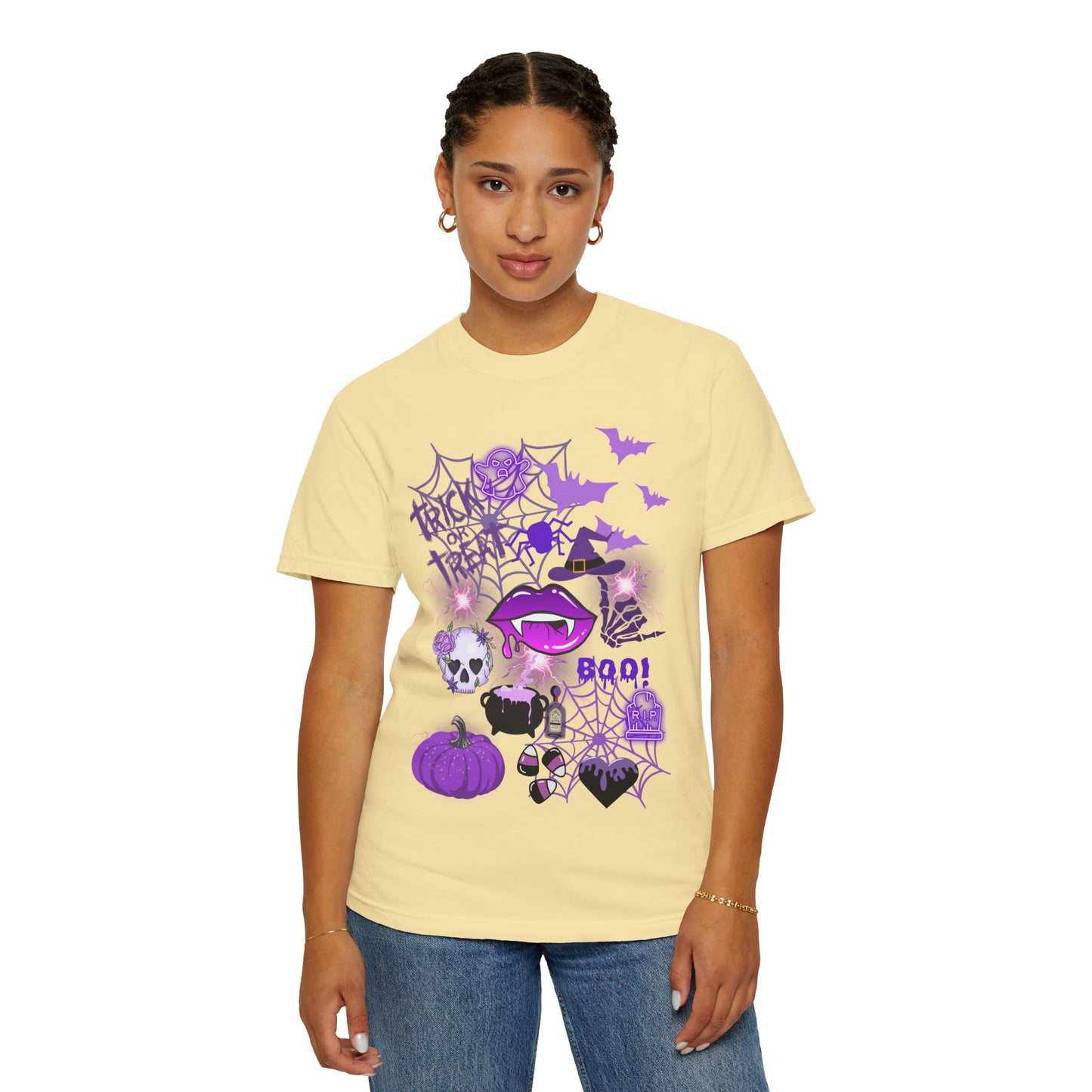 Spooky Purple Vibes Halloween Graphic T-Shirt, Fun Unisex Tee for Spooky Season, Trick or Treat, Boo! Shirt, Halloween Party Wear, Gift Idea