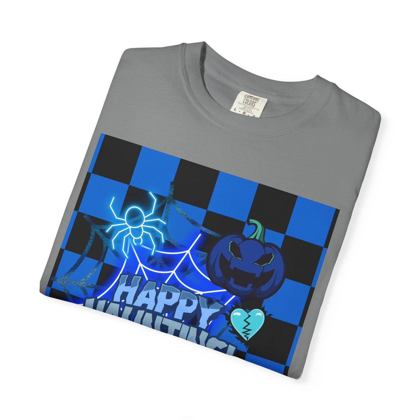 Happy Haunting Unisex Garment-Dyed T-shirt, Halloween Tee, Spooky Shirt, Fall Fashion, Casual Wear, Pumpkin Fest