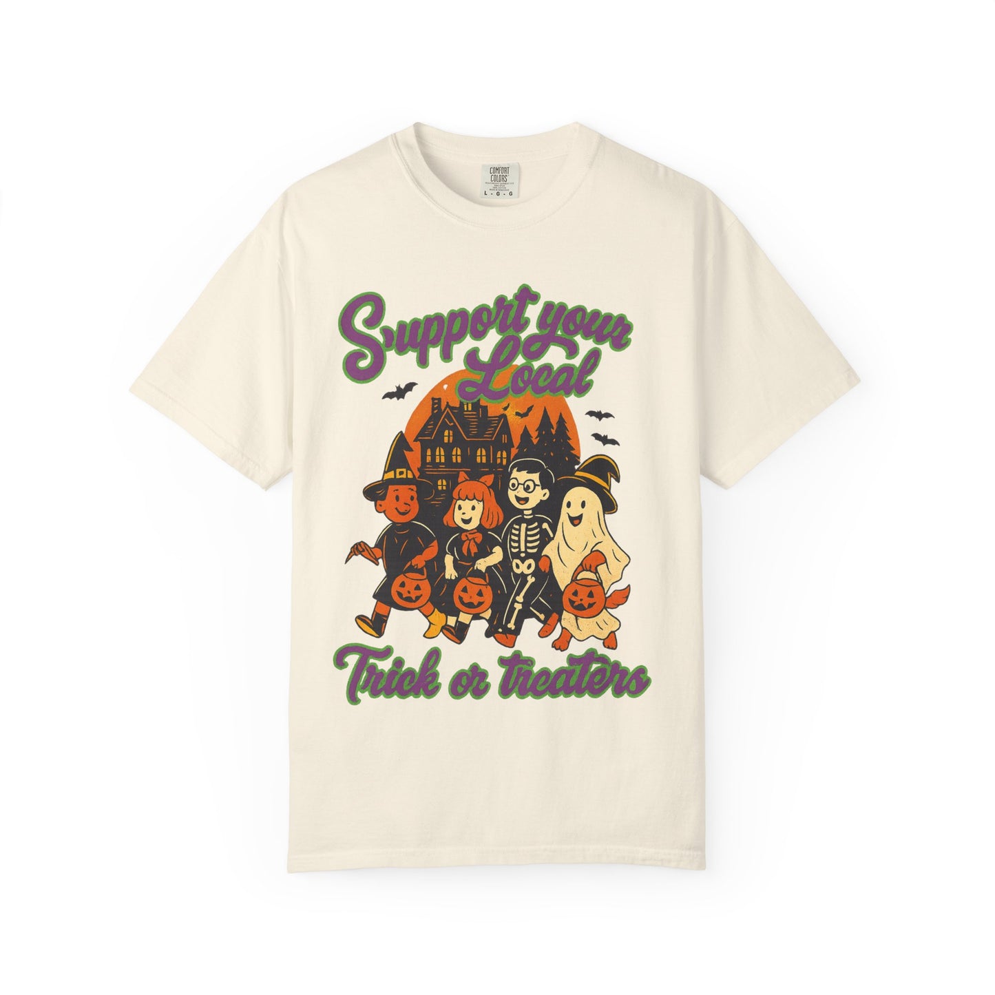 Halloween Support T-Shirt, Youth Trick or Treat Shirt, Garment-Dyed Tee for Kids, Spooky Season Apparel, Holiday Party Top, Fun Costume Wear