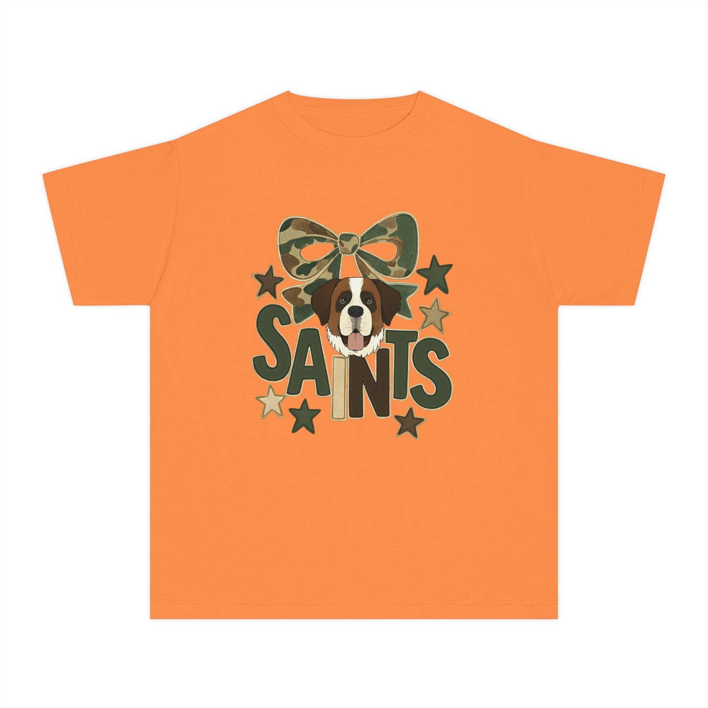 Camo Saints Youth Tee, Fun T-Shirt for Dog Lovers, Kids Outdoor Adventure Gear, Birthday Gift, Casual Wear