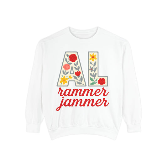 Cozy Floral Sweatshirt - 'AL rammer jammer', Unisex Garment-Dyed, Gift for College Students, Perfect for Game Day, Casual Wear, Comfort Colors, Graduation Gift