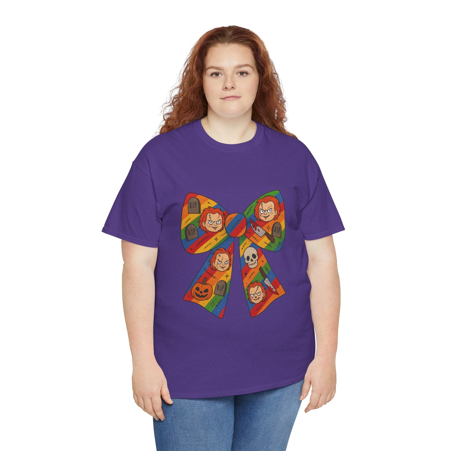 Colorful Halloween Bow Tee, Fun Costume T-Shirt, Halloween Party Shirt, Unisex Graphic Tee, Cozy Everyday Wear, Unique Gift Idea