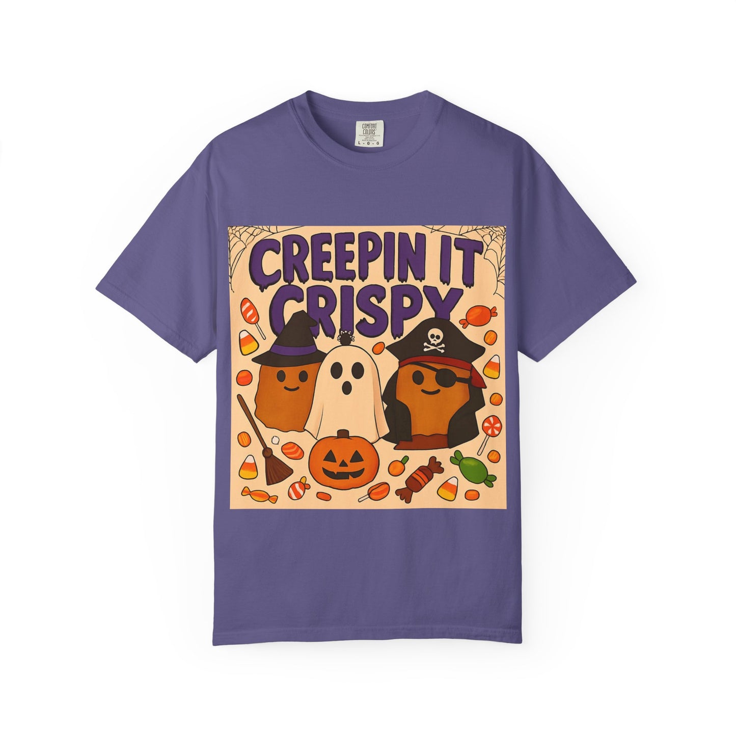 Halloween Themed T-Shirt, Creepin It Crispy T-Shirt, Unisex Shirt for Fall, Cute Halloween Tee, Festive Ghost & Candy Design