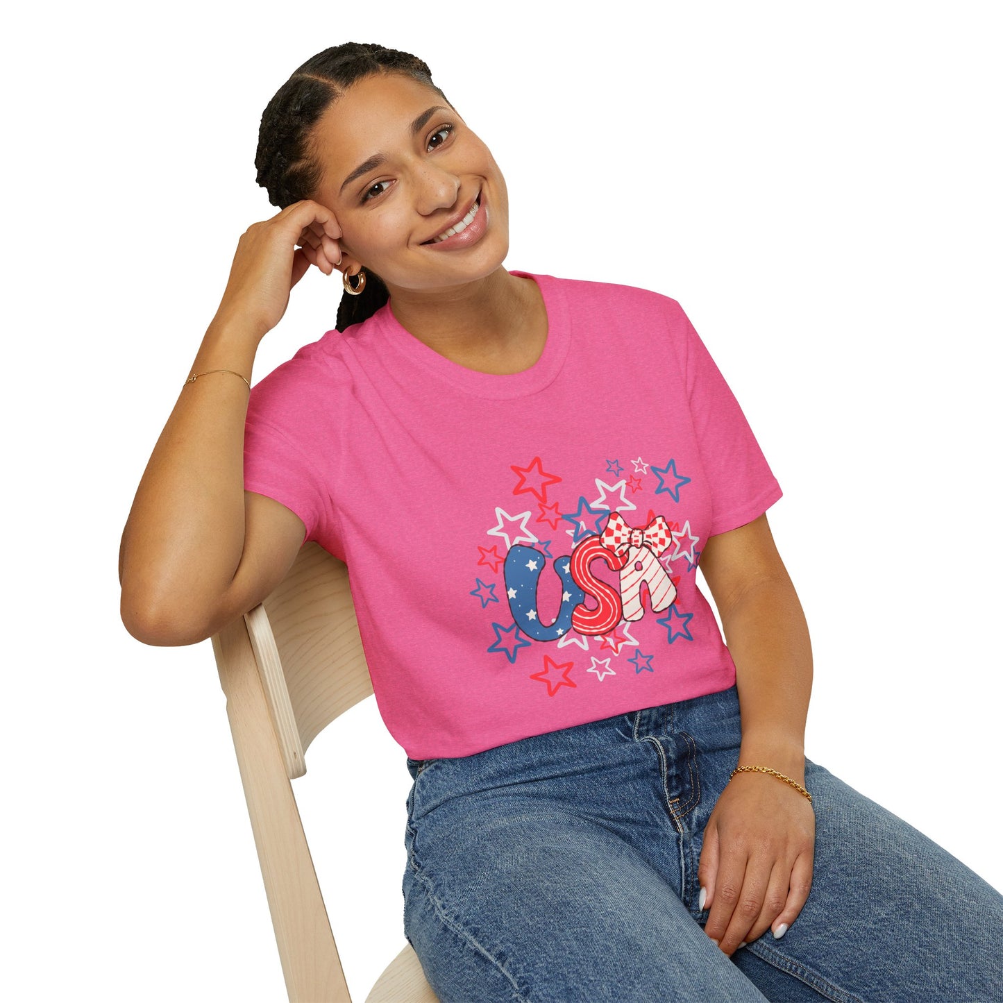 Patriotic Unisex T-Shirt for Independence Day, July 4th Celebration, Star-Patterned Tee, USA Graphic Top, Casual American Apparel